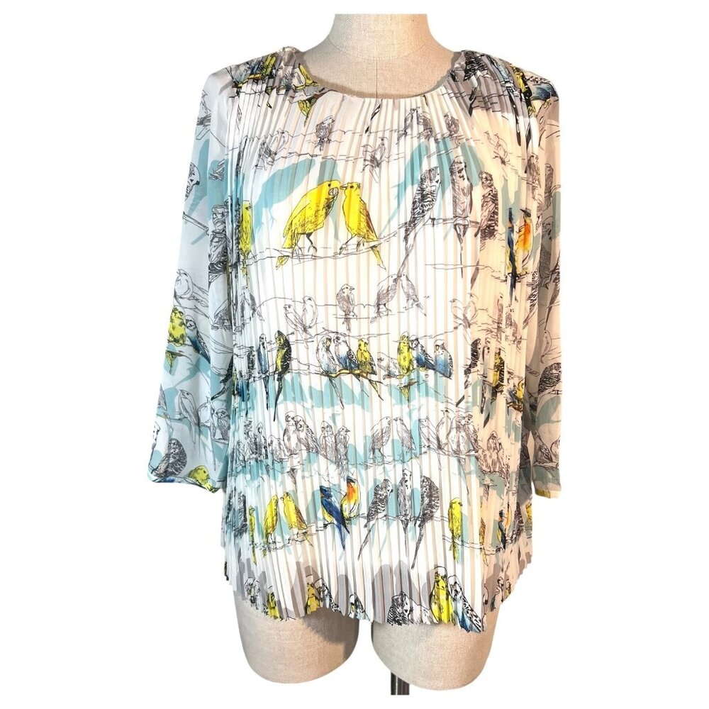 Womens English Laundry Blouse Top Bird Print Knife Pleats 3/4 Sleeve Size? Shirt